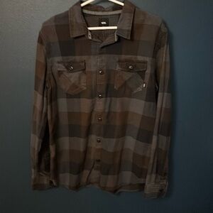 Vans Brown and Gray Plaid Casual Button Down Shirt